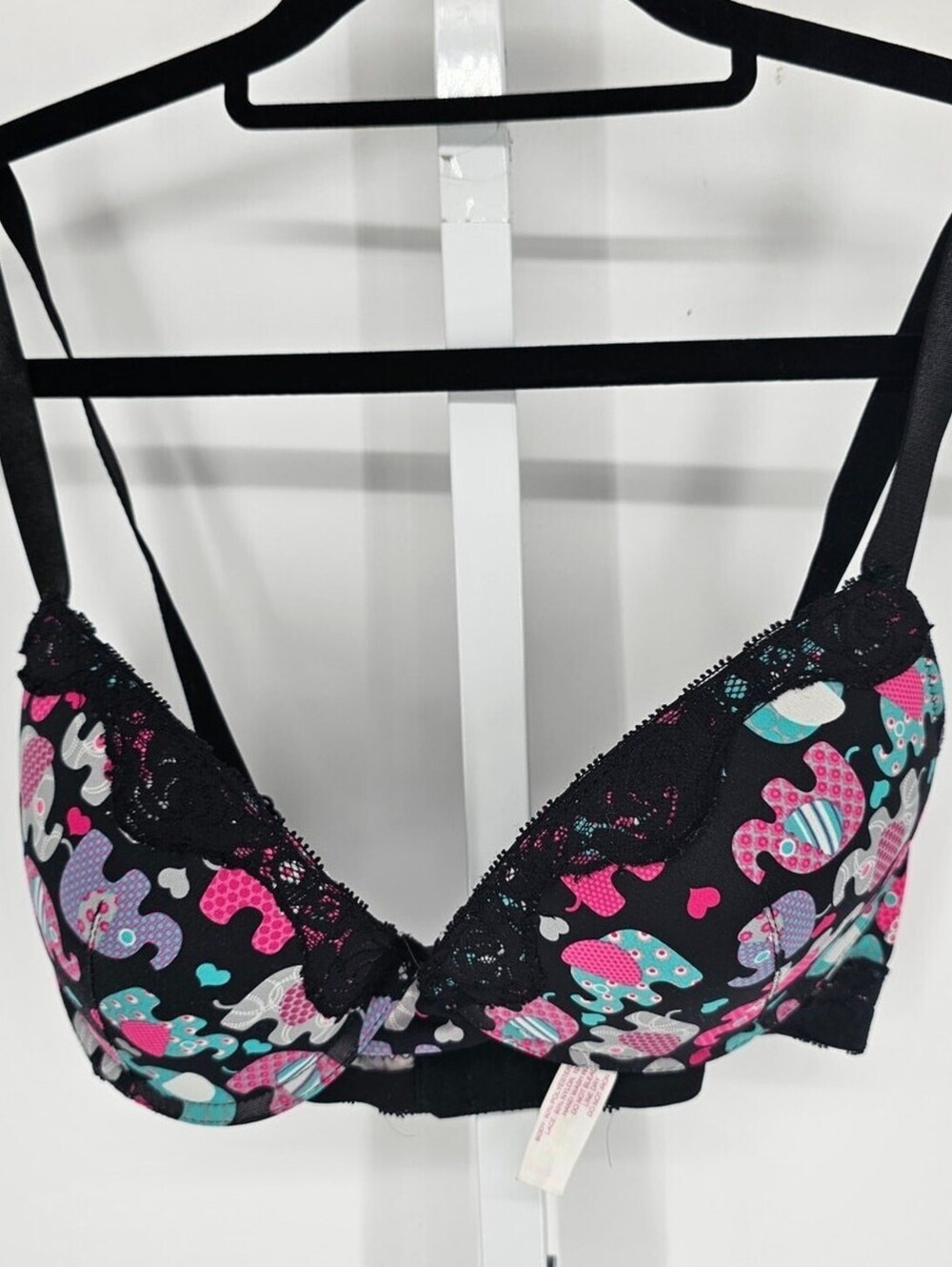 Y2K Jasmine & Ginger Sz 34DD T Shirt Bra Colorful Elephant Print
